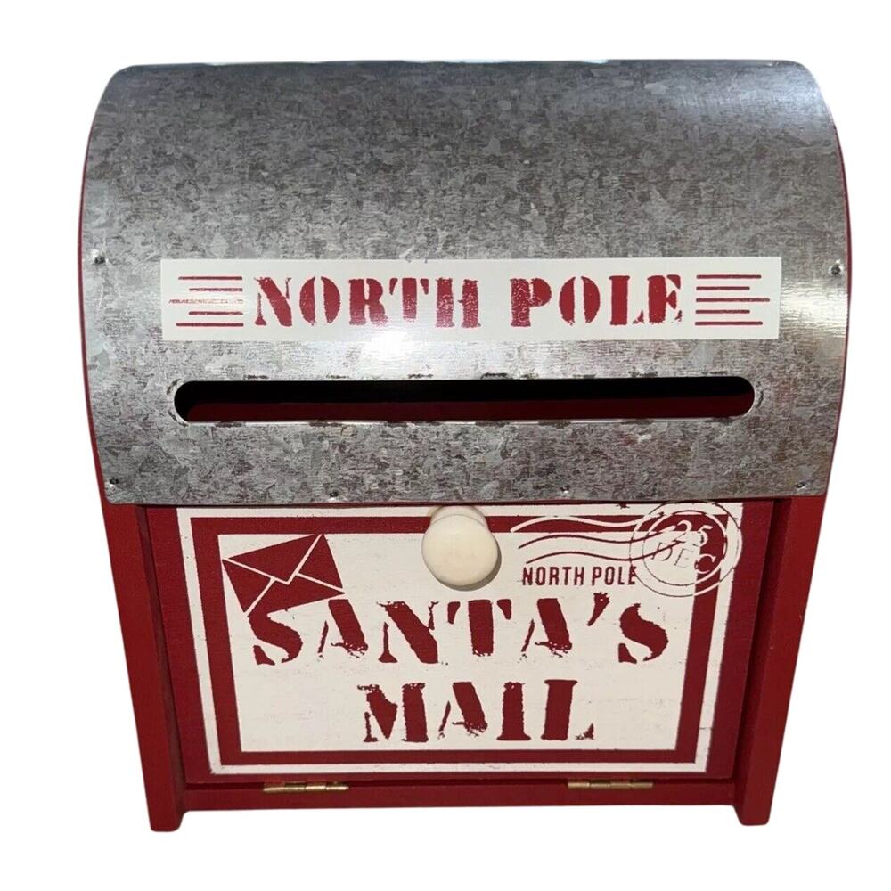 Santa’s Mail North Pole Mailbox – 8” Metal & Wood Christmas Decor
